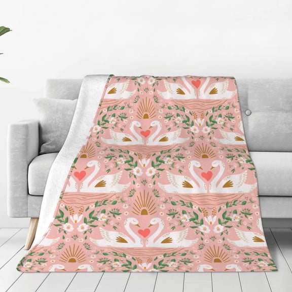 Fleece Throw Blanket Swan Couple Print Reversible Plush Fluffy Large Big Blanket for Sofa Couch Bed-40"x30"