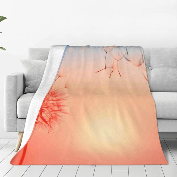 Fleece Throw Blanket The Sunset of Dandelion Print Reversible Plush Fluffy Large Big Blanket for Sofa Couch Bed-40"x30"