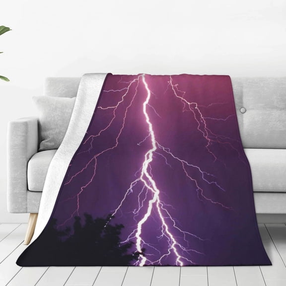 Fleece Throw Blanket Thunderstorm Violet Purple Print Reversible Plush Fluffy Large Big Blanket for Sofa Couch Bed-40"x30"