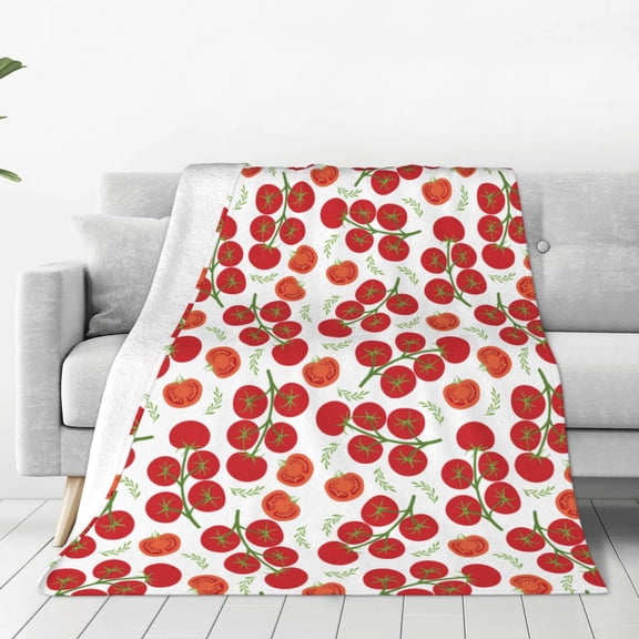 Fleece Throw Blanket Tomato Print Reversible Plush Fluffy Large Big Blanket for Sofa Couch Bed-50"x40"