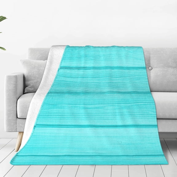 Fleece Throw Blanket Turquoise Wooden Print Reversible Plush Fluffy Large Big Blanket for Sofa Couch Bed-50"x40"