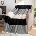 thumbnail image 1 of Fleece Throw Blanket Twin Size, Black Soft Fluffy Twin Blanket, Fuzzy Cozy Plush Flannel Blankets for Sofa, Comfy Warm Lightweight Twin Bed Blanket Striped (Black, 60x80IN), 1 of 6