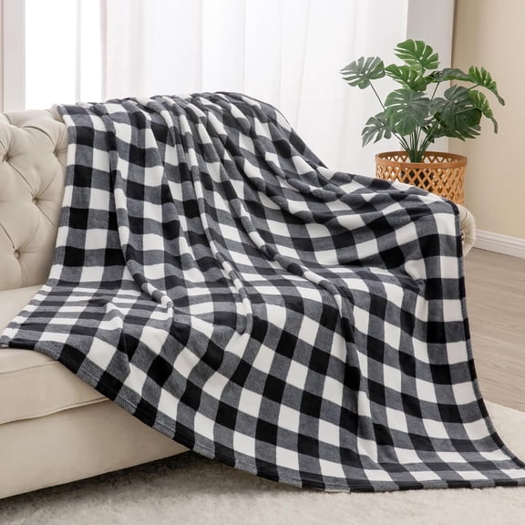 Fleece Throw Blanket Twin Size for Couch Sofa Bed, Buffalo Plaid Decor Black and White Checkered Blanket, Cozy Fuzzy Soft Lightweight Warm Blankets for All Seasons