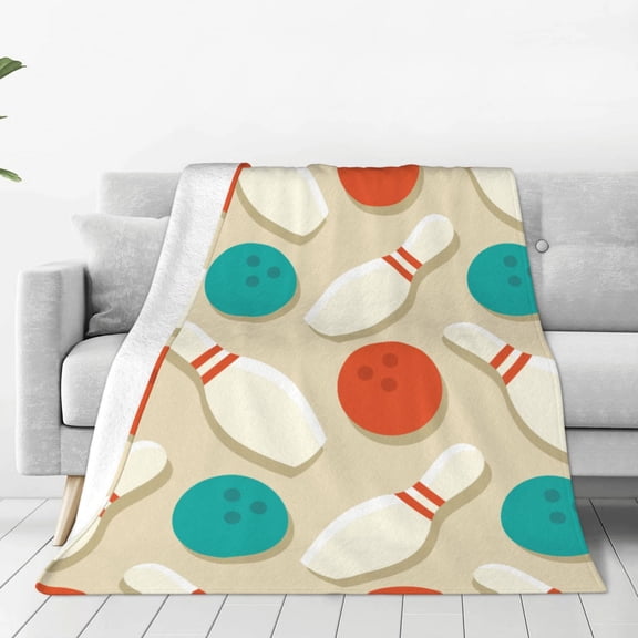 Fleece Throw Blanket Vintage Bowling Print Reversible Plush Fluffy Large Big Blanket for Sofa Couch Bed-40"x30"