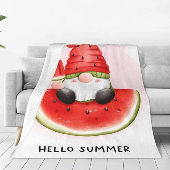Fleece Throw Blanket Watermelon Gnome Print Reversible Plush Fluffy Large Big Blanket for Sofa Couch Bed-40"x30"