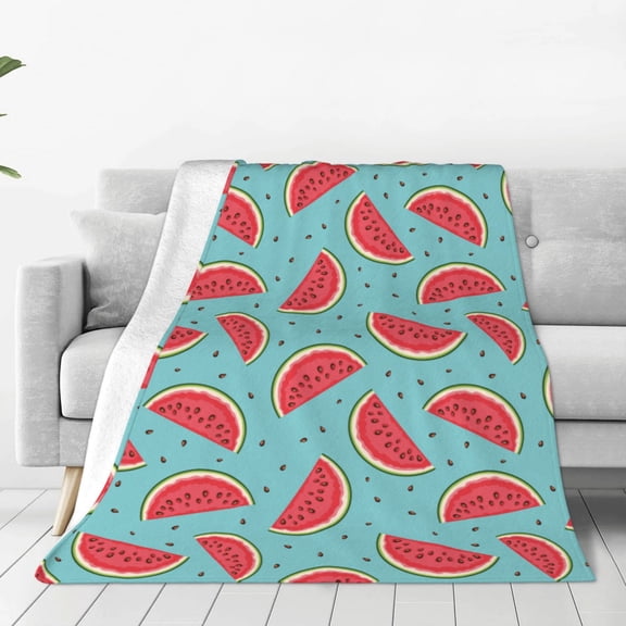 Fleece Throw Blanket Watermelon Print Reversible Plush Fluffy Large Big Blanket for Sofa Couch Bed-40"x30"