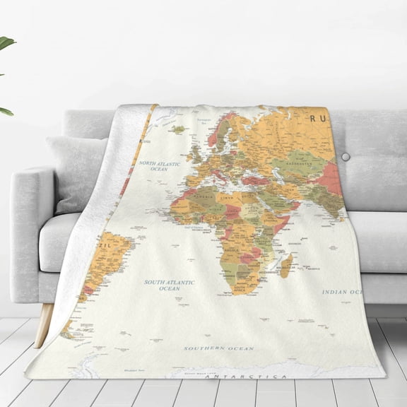 Fleece Throw Blanket World Map 1 Print Reversible Plush Fluffy Large Big Blanket for Sofa Couch Bed-40"x30"
