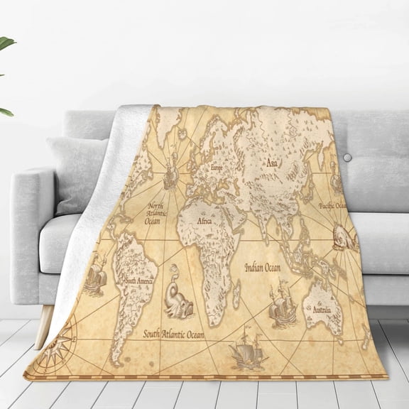 Fleece Throw Blanket World Map Print Reversible Plush Fluffy Large Big Blanket for Sofa Couch Bed-40"x30"