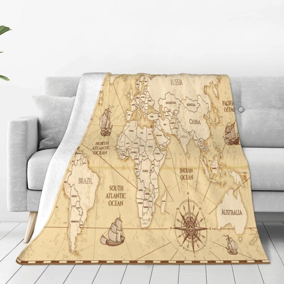 Fleece Throw Blanket World Map Print Reversible Plush Fluffy Large Big Blanket for Sofa Couch Bed-40"x30"