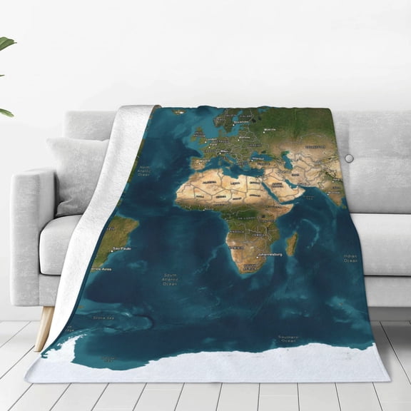Fleece Throw Blanket World Map Print Reversible Plush Fluffy Large Big Blanket for Sofa Couch Bed-50"x40"