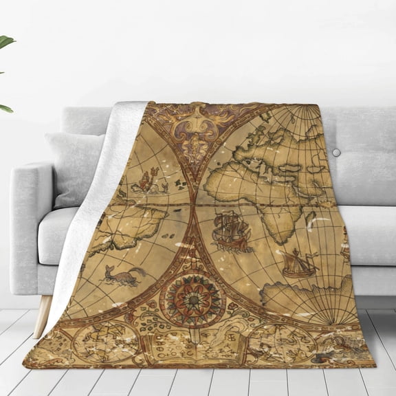 Fleece Throw Blanket World Map1 Print Reversible Plush Fluffy Large Big Blanket for Sofa Couch Bed-40"x30"