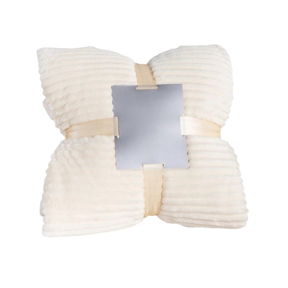 Fleece Throw Blanket for Couch, Cozy Soft Blankets for Women, Thickened Double Solid Striped Lamb Flannel Pulled Rug Sofa Cover