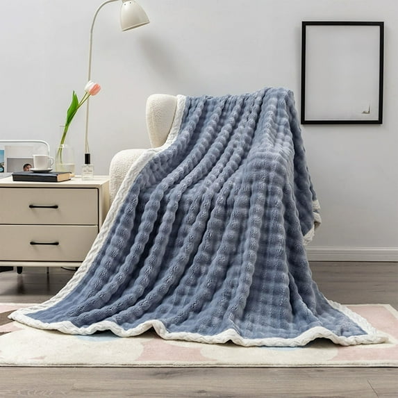 Fleece Throw Blanket for Sofa & Bed, Soft, Warm & Cozy Microfiber Blanket, Striped Decorative Blanket for Adults, Machine Washable