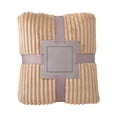 thumbnail image 1 of Fleece Throw Blanket for Couch, Super Soft Striped Jacquard Bed Blanket, Lightweight Fuzzy Cozy for All Seasons Khaki, 1 of 3