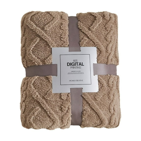 Fleece Throw Blanket for Couch, Velvet Thickened Jacquard Flannel Blanket Soft Touch Cozy Throw for All Season Home Decor (Coffee)