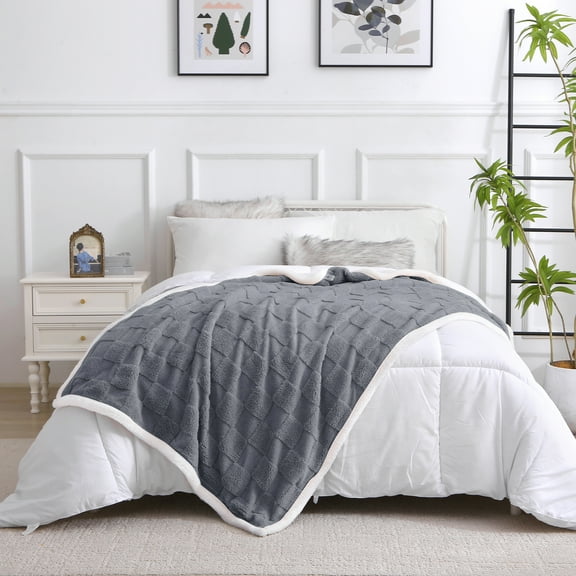 Fleece Throw Blanket for Sofa - Soft Lightweight Plush Cozy Fuzzy Microfiber Checkered Warm Blanket, 40x60 inches, Gray