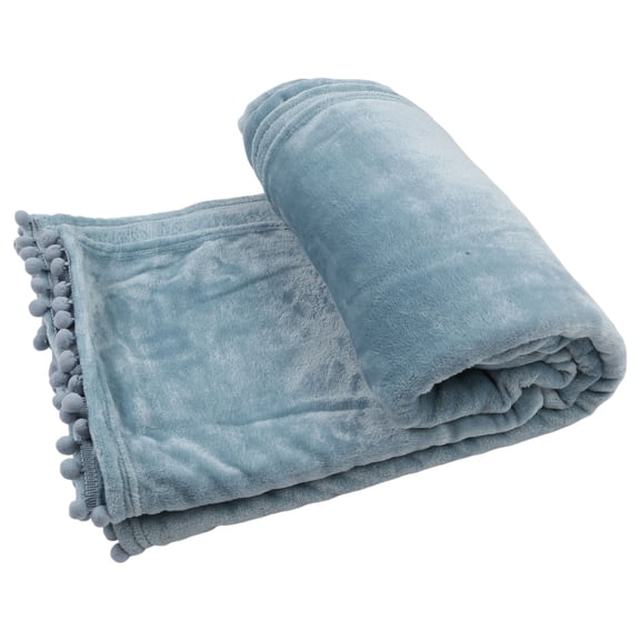Fleece Throw Blanket with Pom Pom Fringe Tassels Solid Color Warm Plush Flannel Blankets for Couch Bed Sofa Chair Decor
