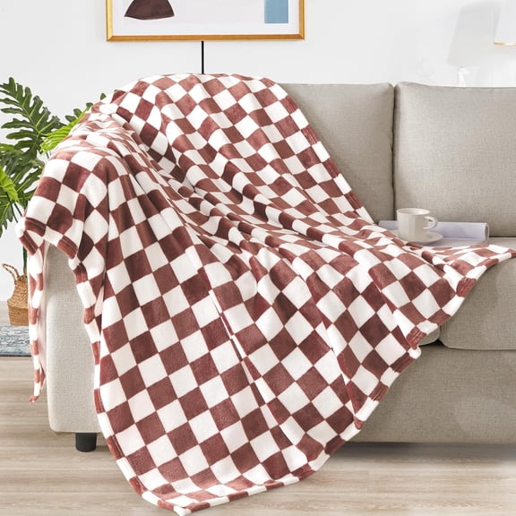 Fleece Throw Blankets, Buffalo Plaid Throw Blanket for Couch Sofa Bed, Soft Warm Fuzzy Cozy Plush Checkered Blanket, Lightweight Farmhouse Decor 50" x 60" (Brown Chocolate Plaid)