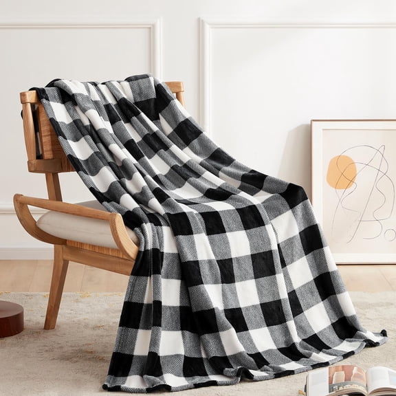 Fleece Throw Blankets, Buffalo Plaid Throw Blanket for Couch Sofa Bed, Soft Warm Fuzzy Cozy Plush Checkered Blanket, Lightweight Farmhouse Decor (Black and White Plaid, 60''x80'')