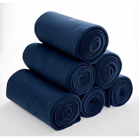 Fleece Throw Blankets Bulk Fleece Blankets Solid Wholesale Lightweight Warm Soft for Pet Bed Sofa Couch Office Wedding Gifts Travel Seasons Navy Pack of 6-50x60 Inches