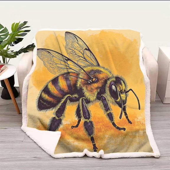 Fleece Throw Blankets Close Up Of A Bee Yellow Winter Blanket Soft, Plush, Fluffy, Sofa, Couch, Bedroom 31.5in X 47in Small Size