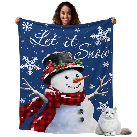 Fleece Throw Blankets for Couch Sofa Christmas Snowman on Dark Blue,Soft Flannel Cozy Bed Blanket Winter White Snow Seamless,Washable Lightweight Warm Fuzzy Blanket Throws for All Season,40x50in