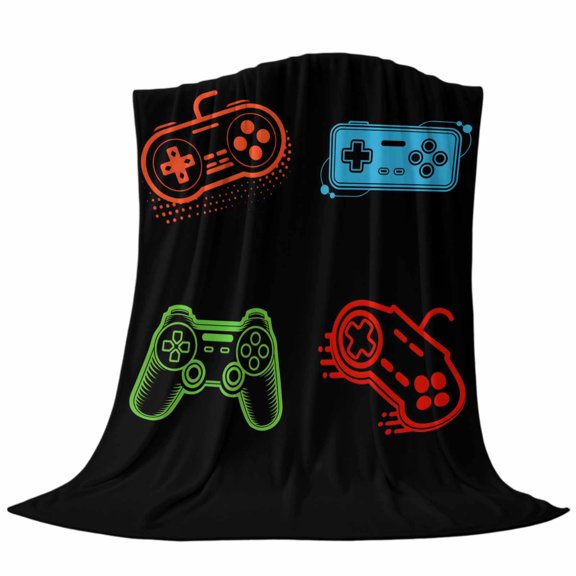 Fleece Throw Blankets,Soft Flannel Blanket Modern Game Controller on Black Plush Cozy Warm Lightweight Throws,Abstract Gamer Pad Sketch Fuzzy Blanket for Bed Couch Sofa Decor 30x40in