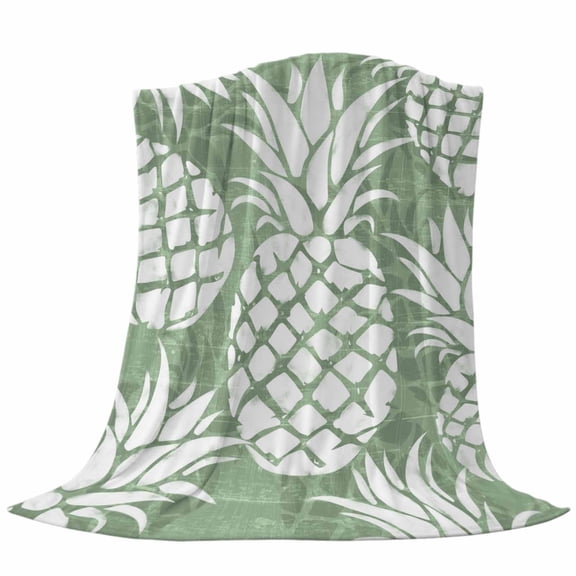 Fleece Throw Blankets,Soft Flannel Blanket Summer Pineapple Sage Green Plush Cozy Warm Lightweight Throws,Farm Fruit Harvest Fuzzy Blanket for Bed Couch Sofa Decor 30x40in