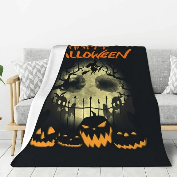 Fleece Throws Blanket Halloween Holiday Pumpkin Sherpa Plush Blanket Microfiber Lightweight Soft Bedding for Kids Adults Gifts 60 x 80in
