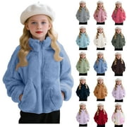SOVLVND Fleece Top for Toddlers Girls Boys Fleece Hoody Jackets Kids Zip Up Outerwear Coat Toddler Kids Sweatshirt