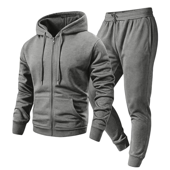 Fleece Tracksuit Mens Casual Sweatsuit 2 Piece Full Zip Hoodies Jogging Suit Set Elastic Waist Drawstring Casual Athletic Joggers Outfits Fall Winter Sport Sweat Suit Gray S