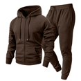 thumbnail image 1 of Fleece Tracksuit Mens Casual Sweatsuit 2 Piece Full Zip Hoodies Jogging Suit Set Elastic Waist Drawstring Casual Athletic Joggers Outfits Fall Winter Sport Sweat Suit Brown M, 1 of 6