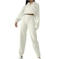 thumbnail image 1 of Fleece Tracksuits 2 Piece Fall Winter Lounge Outfits 1/4 Zip Crop Sweatshirt Cinched Sweatpant Set Womens Sweatsuit (XL, White), 1 of 7
