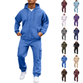 thumbnail image 1 of Fleece Tracksuits Mens 2 Piece Set Long Sleeve Athletic Zip Jogging Suit Blue XL, 1 of 9