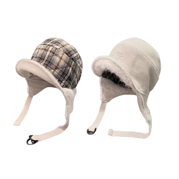 Fleece Trapper Hats with Visor Women Winter Ear Flap Ski Cap Warm Russian Ushanka Hat Windproof Outdoor Hat