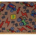 thumbnail image 1 of Fleece Trucks Monster Truck Racing Checkered Flags Vehicles Truck Rally Tan Sports Fleece Fabric Print by the Yard (4902M-12A-tan), 1 of 1