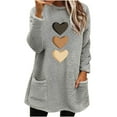 thumbnail image 1 of Fleece Tunic Tops for Women with 2 Pockets Hearts Print Crewneck Long Sleeve Fuzzy Sherpa Sweaters Pullover (L, Gray), 1 of 4