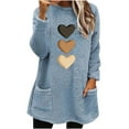 thumbnail image 1 of Fleece Tunic Tops for Women with 2 Pockets Hearts Print Crewneck Long Sleeve Fuzzy Sherpa Sweaters Pullover (XL, Blue), 1 of 4