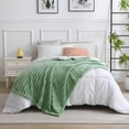 thumbnail image 1 of Fleece Twin Blanket for Couch - Soft Cozy Twin Size Blanket for Sofa Bed,3D Striped Lightweight Plush Blanket, All Seasons Flannel Blanket for Bed, 60"x80", Green, 1 of 8