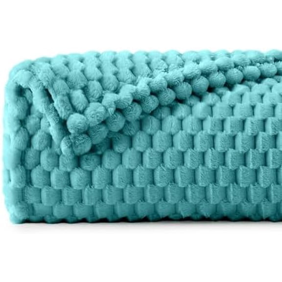 Fleece Twin Blanket for Couch & Bed - 3D Jacquard Decorative Teal Throw, Super Soft and Cozy Warm Fuzzy Blanket All Seasons Suitable, 50x60Inches