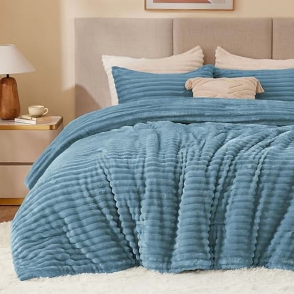 Fleece Twin Comforter Set -Super Soft & Warm Fluffy Blue Fog Bedding, Luxury Fuzzy Heavy Bed Set for Winter with 1 Pillow case