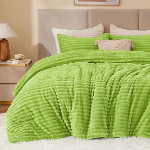 Fleece Twin Comforter Set -Super Soft & Warm Fluffy Dark Citron Bedding, Luxury Fuzzy Heavy Bed Set for Winter with 1 Pillow case