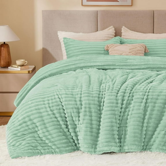 Fleece Twin Comforter Set -Super Soft & Warm Fluffy Light Green Bedding, Luxury Fuzzy Heavy Bed Set for Winter with 1 Pillow case