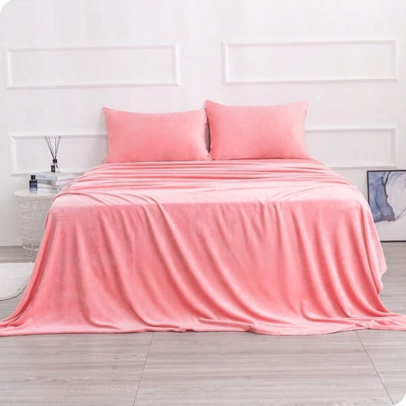 Fleece Twin Sheets Micro Fleece Bed Sheet Set Veet Plush Sheets and Pillowcase Set with Extra Deep Pockets Extra Soft No Pilling and Cozy Warmth for All Season Twin Pink Color 3 Piece
