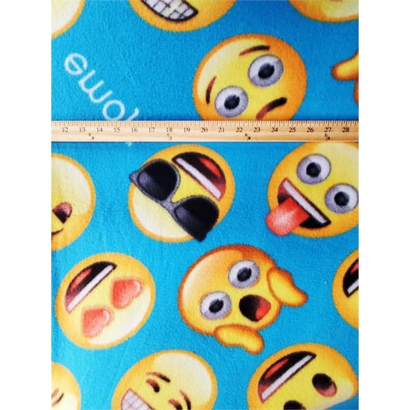Fleece UNIVERSAL EMOJIS Printed Fabric - LIGHT BLUE /58" Wide/ Sold by the yard
