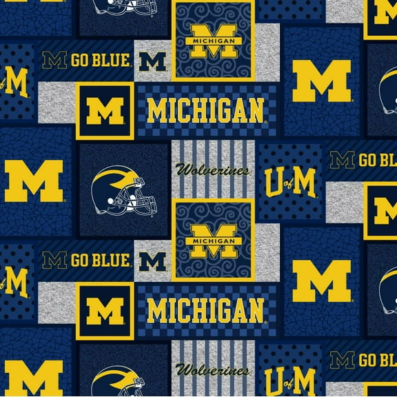 Fleece University of Michigan Wolverines U of M College Patch Design Fleece Fabric Print by The Yard (mchg1177)