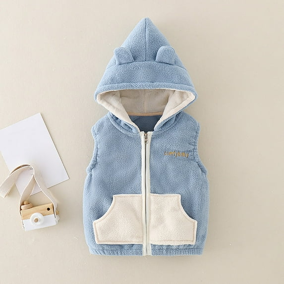 Vest Kids Hooded Zipper Blue Kids Vest Soft Cozy Girls Winter Vest Boy Vest 6-7 Years