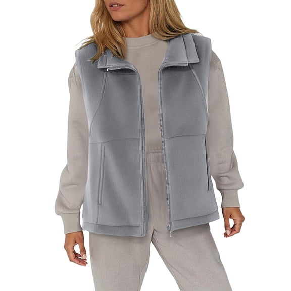 Fleece Vest Women, Yigetop Women's Full Zip Fleece Vest Warm Winter Sleeveless Cardigan Lapel Collar Coat Outerwear with Pocket Vests for Women 2025 Trendy Grey 2XL