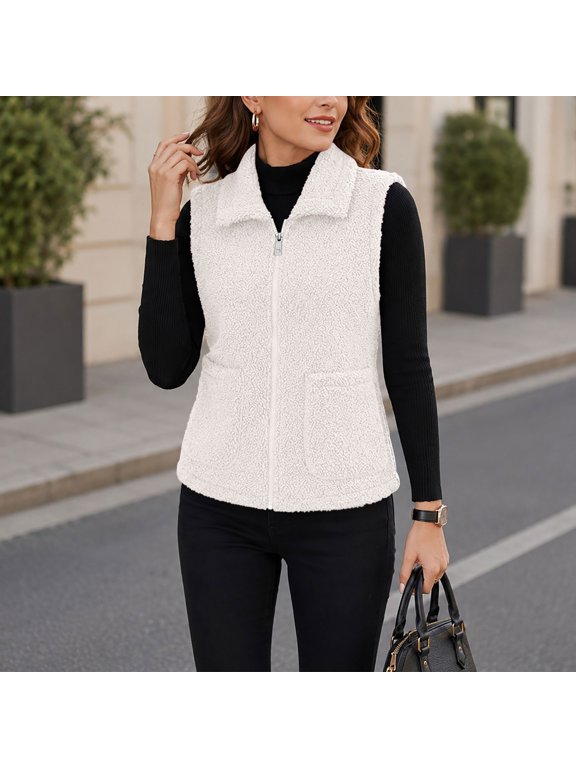 Fleece Vest for Women Half Zip Sleeveless Casual Jacket with Pocket Trendy Fall Winter Warm Comfortable Daily Outdoor Jacket