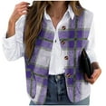thumbnail image 1 of Fleece Vests for Women Casual Double-Sided Daily Printed Loose Collarless Button Coat(Purple S), 1 of 5